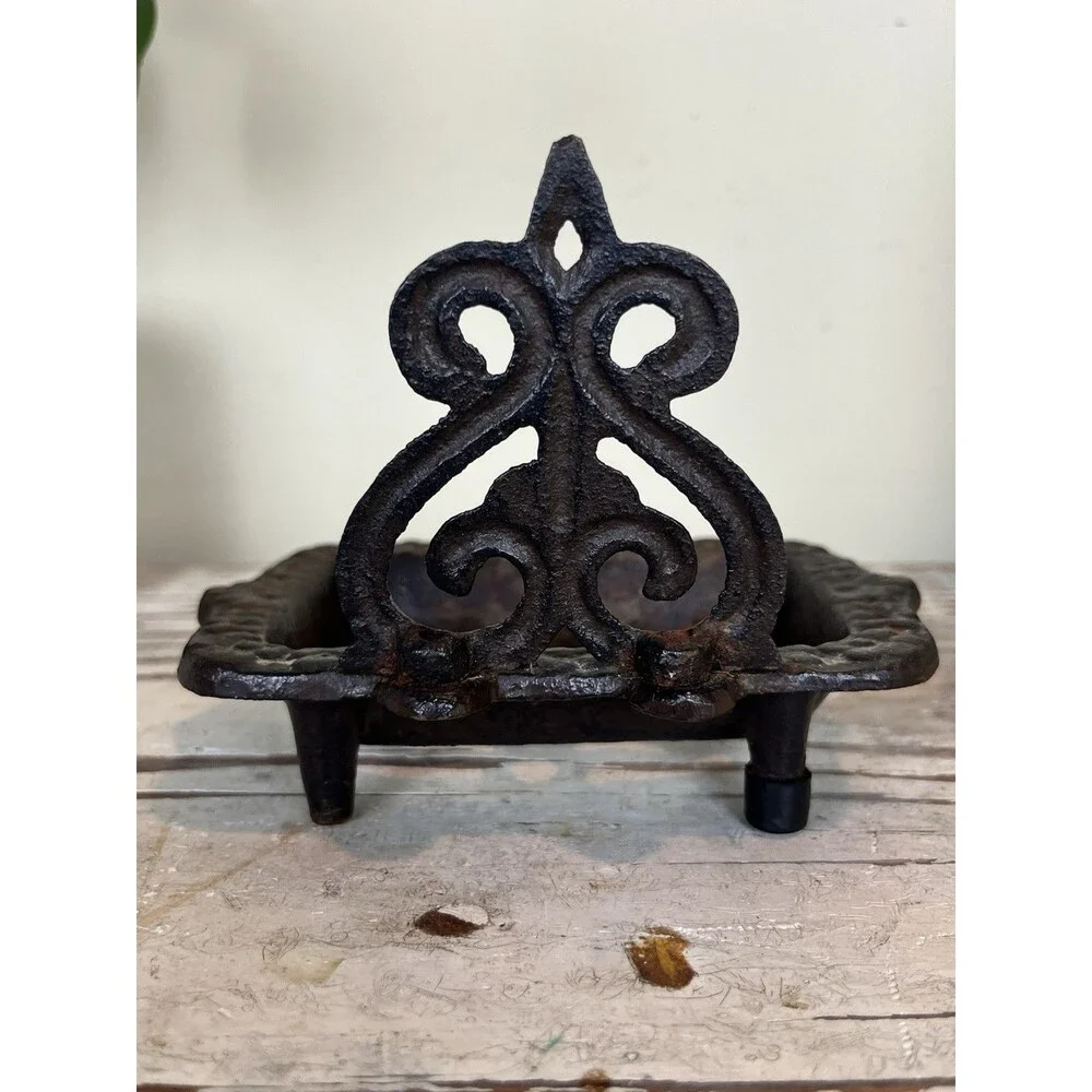 Cast Iron Farmhouse Footed Soap Dish Rustic Black Brown 6